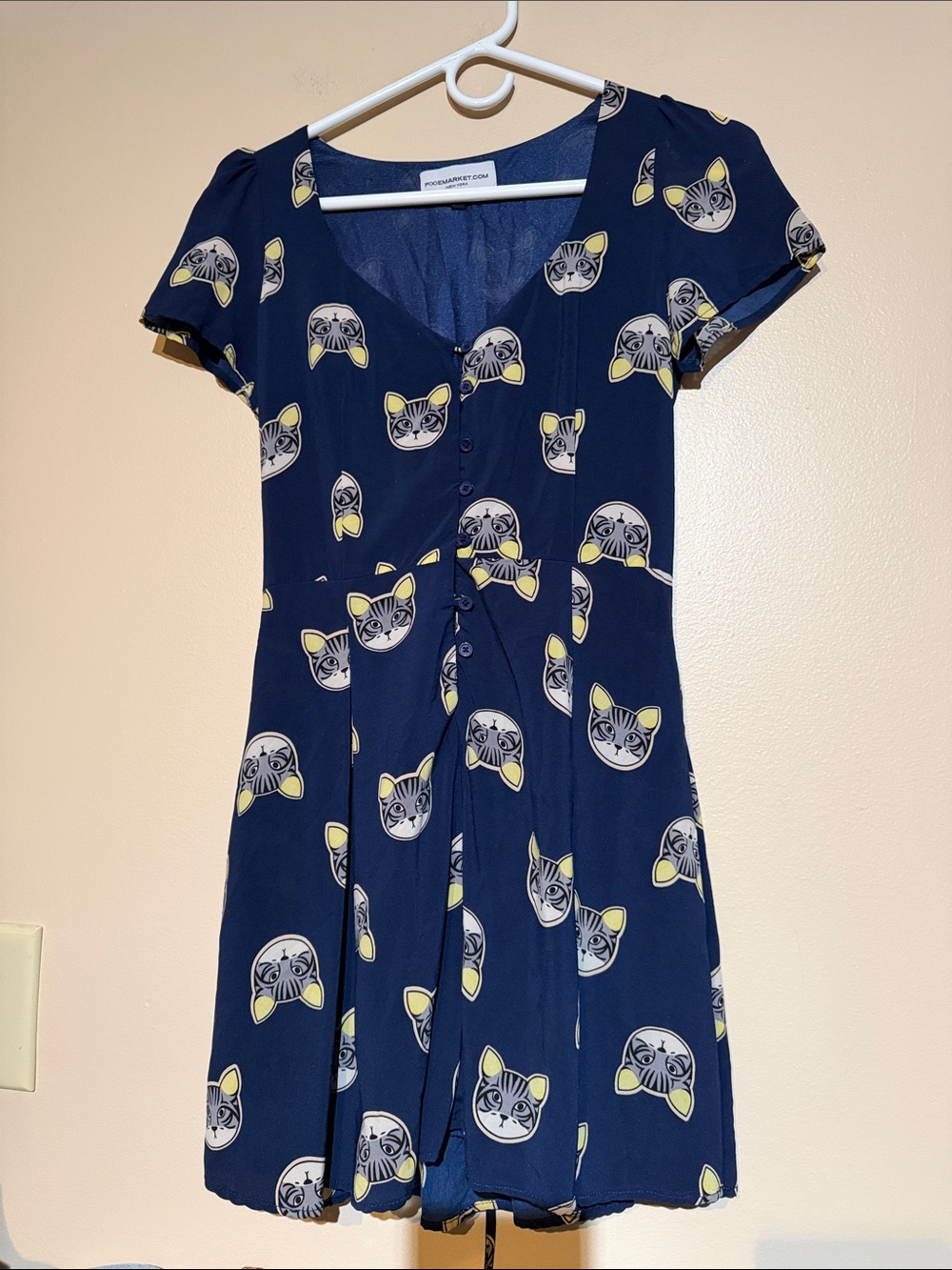Pixie Market Navy Blue Cat-Face Button-Front Dress
